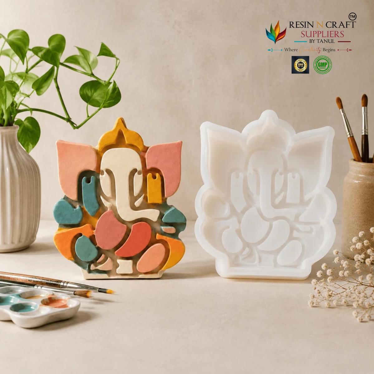 Ganesha Mosaic Silicone Mould – 6.5 × 6 × 2 CM | Lord Ganesha Mould for Resin, Concrecast & DIY Crafts (47224)