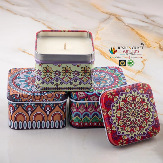 Square Shape Mandala Patten Tin Jar For Candle (RWX319T)