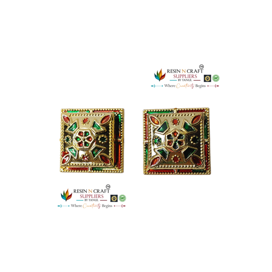 Square Big Katori / Kumkum Vati / Kum Kum Bowl / Decorative Bowl with Cap (Design 8)