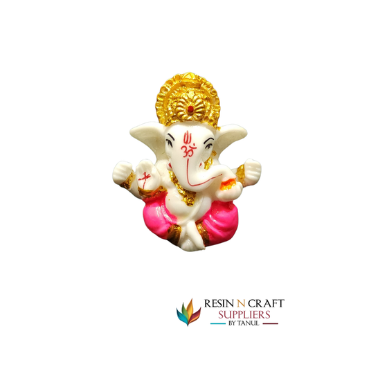 Miniature Pink & White Ganesha Idol with Om Tilak