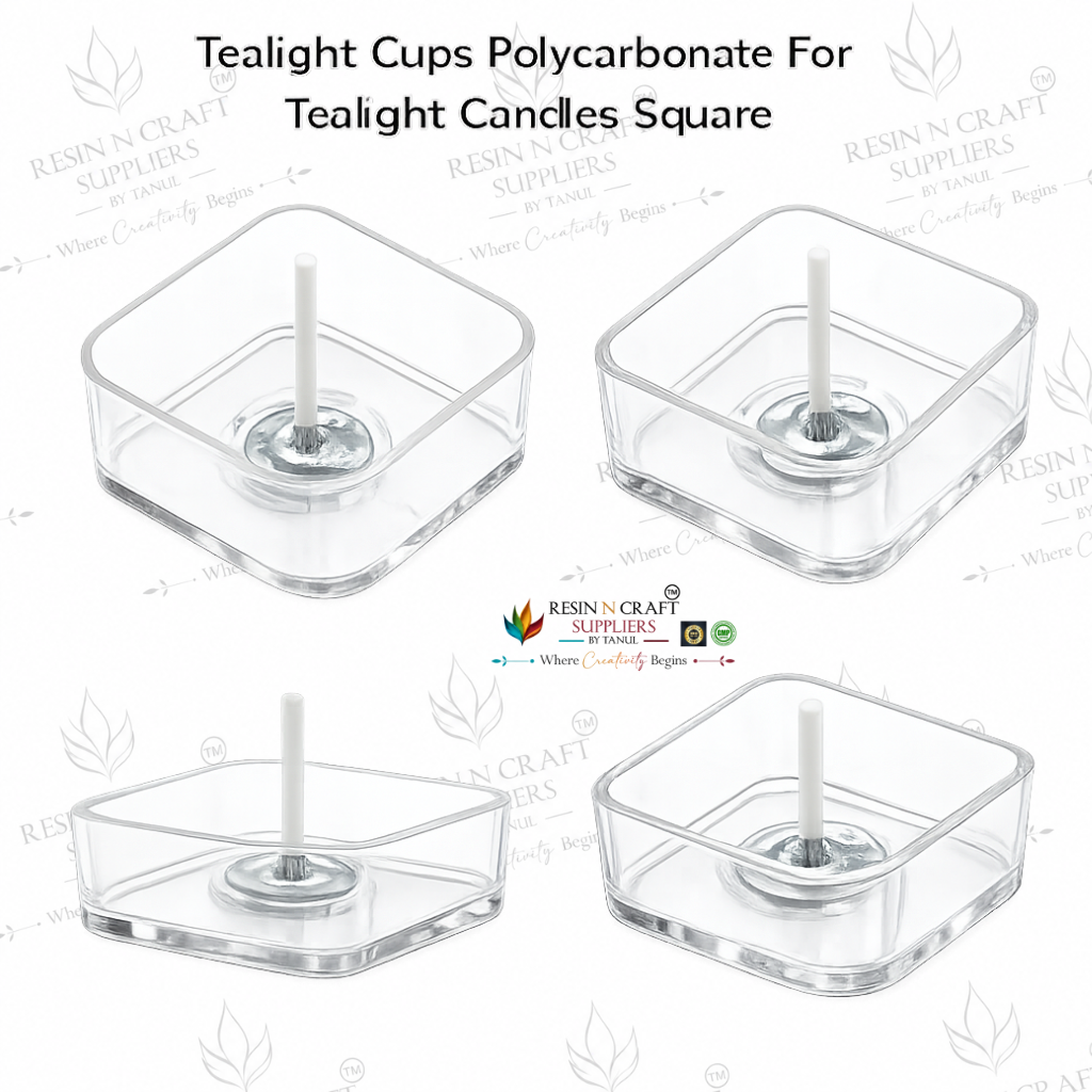 Square Shape Polycarbonate Tealight Cup | Transparent Reusable Tealight Candle Cup for DIY Candle Making, Soy Wax & Decorative Candles