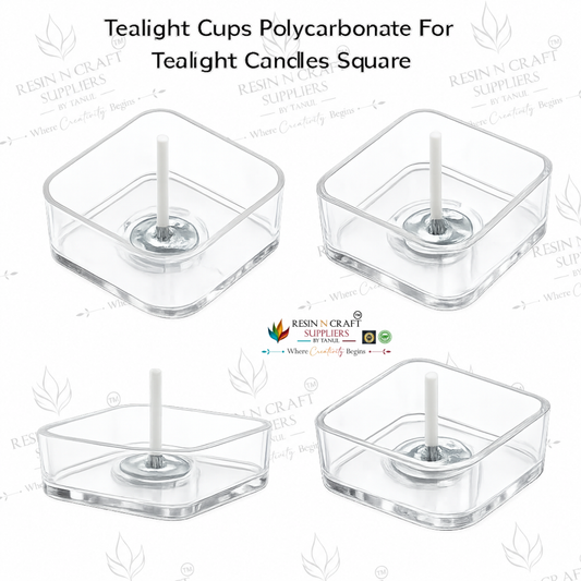 Square Shape Polycarbonate Tealight Cup | Transparent Reusable Tealight Candle Cup for DIY Candle Making, Soy Wax & Decorative Candles