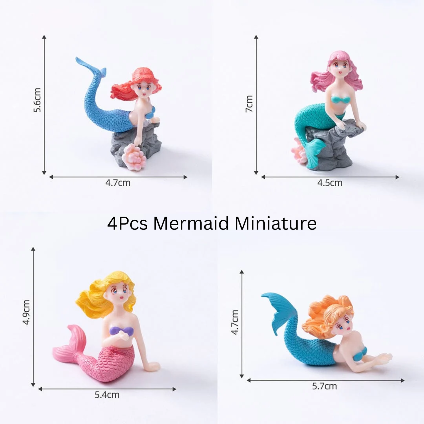 4 Pcs Mermaid Miniature Set | Ocean Theme Fairy Garden & Resin Art Decoration