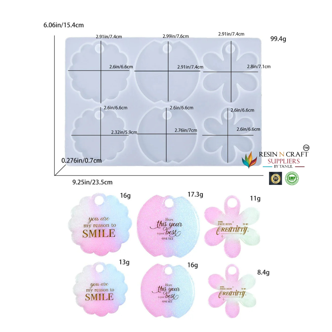6 Cavity Flower Shapes Pendants & Keychain Mould (RSM1156)