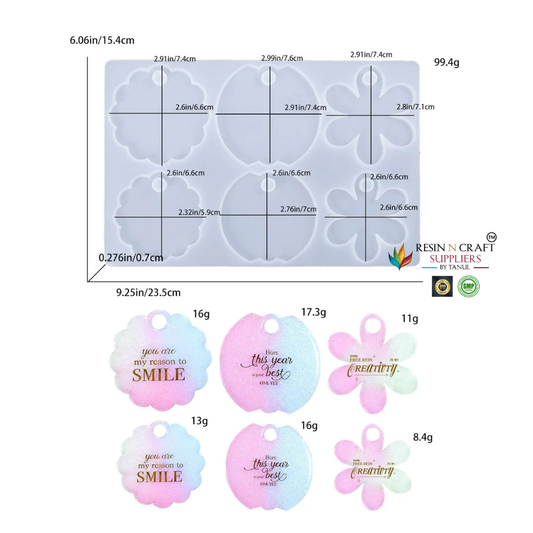 6 Cavity Flower Shapes Pendants & Keychain Mould (RSM1156)