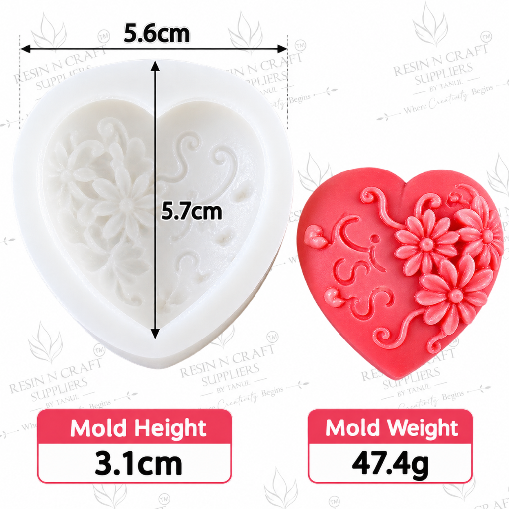 3D Floral Heart Love Silicone Mould – Elegant Flower & Swirl Handmade Mould (RHM0019M)