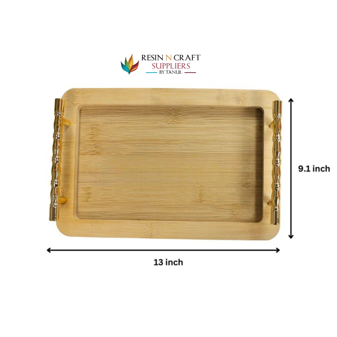 Rectangle Wooden Tray With Golden Branch Handles (Design 1)