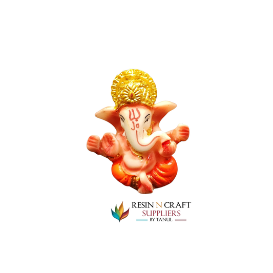 Miniature Relaxed Lord Ganesha Idol (Orange , Gold & White)