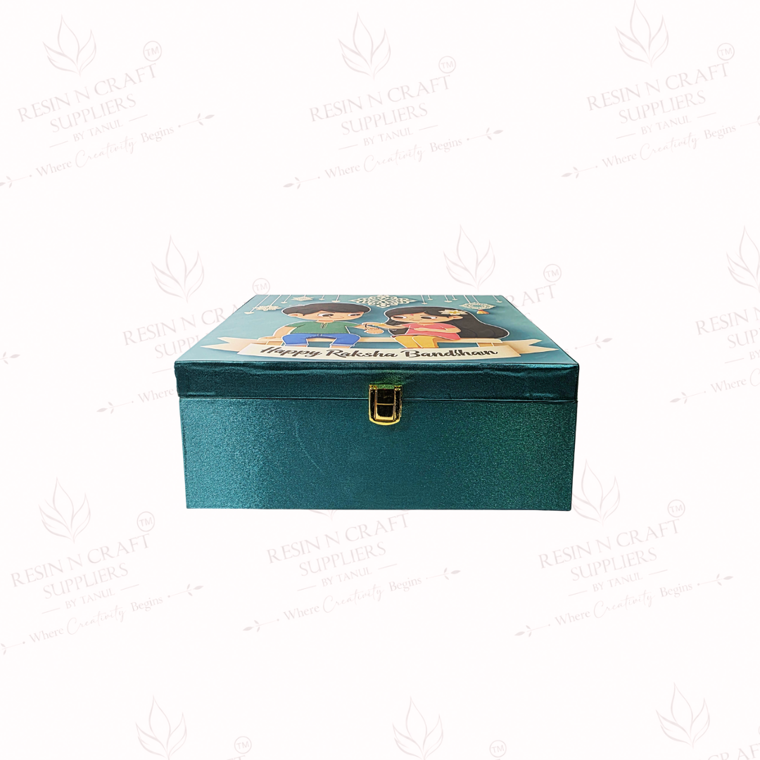 Premium Teal Rakhi Hamper Box | Brother & Sister Theme Gift Box 8 Inch × 9.5 Inch × 4 Inch (Deep)