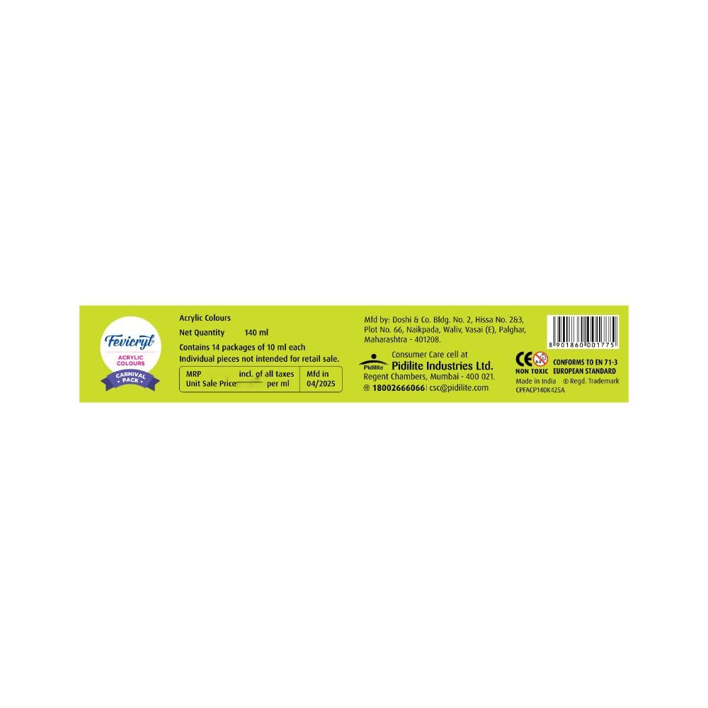 Pidilite Fevicryl Acrylic Colour Carnival Pack (Mrp-Rs.275/-)
