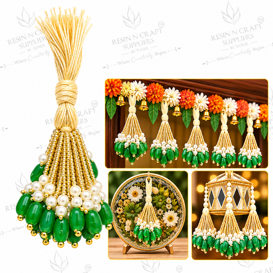 Green Pearl Beaded Latkan Gucchi Pack of 10 | Toran & Bandhanwar Making Material