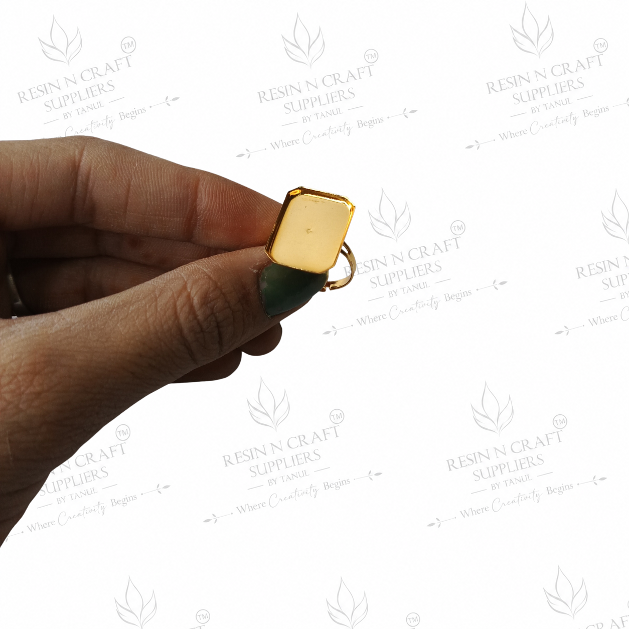 Gold Plated Rectangle Adjustable Ring Base | 1.8 cm