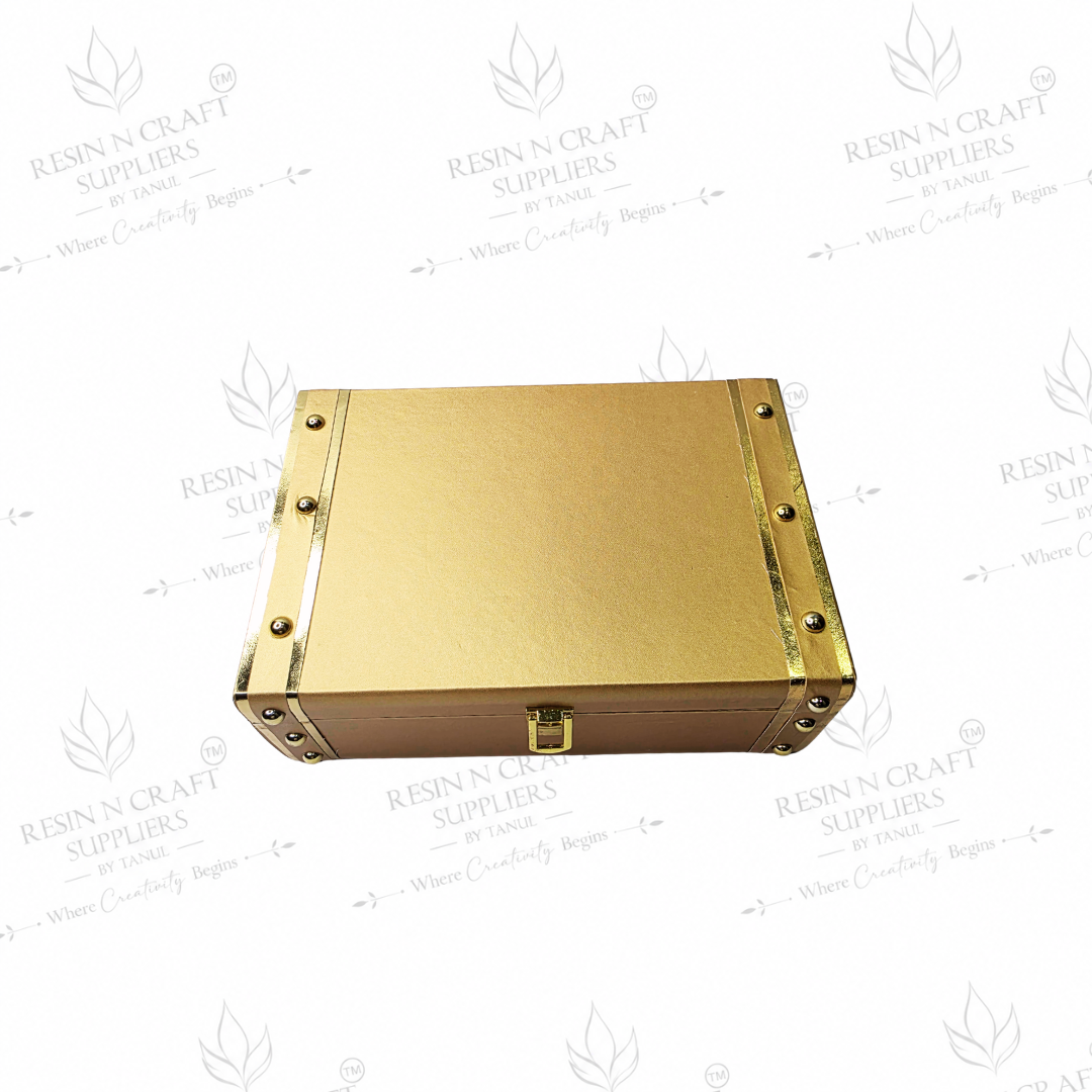 Premium Gold Luxury Rakhi Hamper Box | Metal Corner Gift Box Trunk 8 Inch × 9.5 Inch × 4 Inch (Deep)