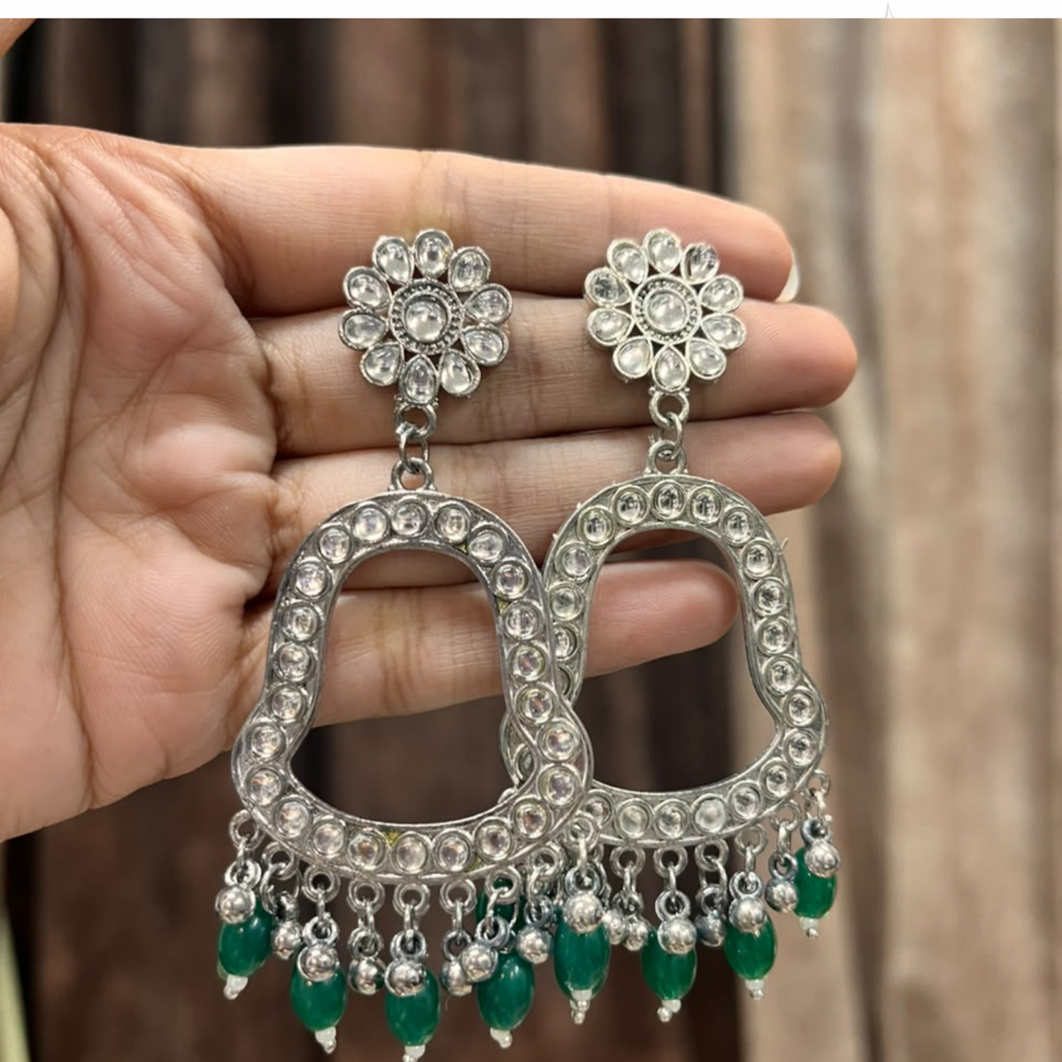 Silver Earring Bezel / Jumkha With Beads With Mirror