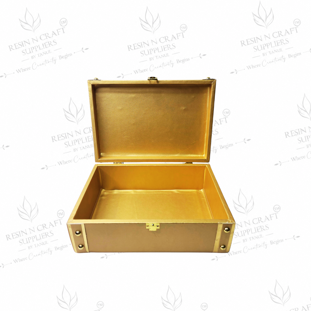 Premium Gold Luxury Rakhi Hamper Box | Metal Corner Gift Box Trunk 8 Inch × 9.5 Inch × 4 Inch (Deep)