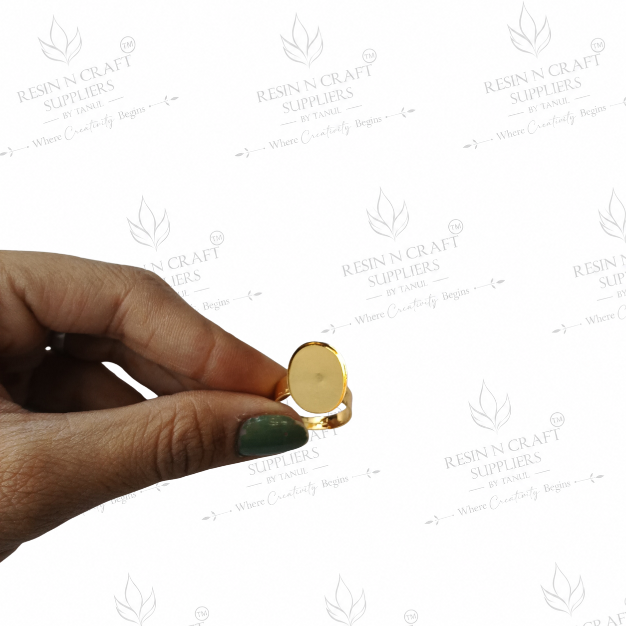 Gold Plated Oval Adjustable Ring Base | 1.8 cm