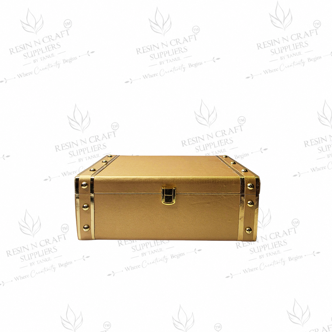 Premium Gold Luxury Rakhi Hamper Box | Metal Corner Gift Box Trunk 8 Inch × 9.5 Inch × 4 Inch (Deep)