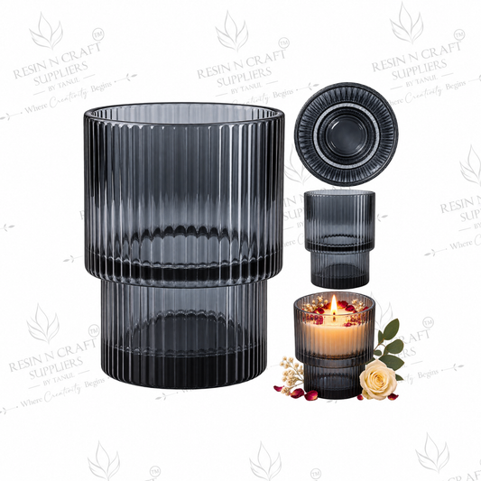 193 ML Ribbed Black Glass Candle Jar | Premium Candle Container for Wine & Smoothie Candles, Hampers, Resin Art & Home Use
