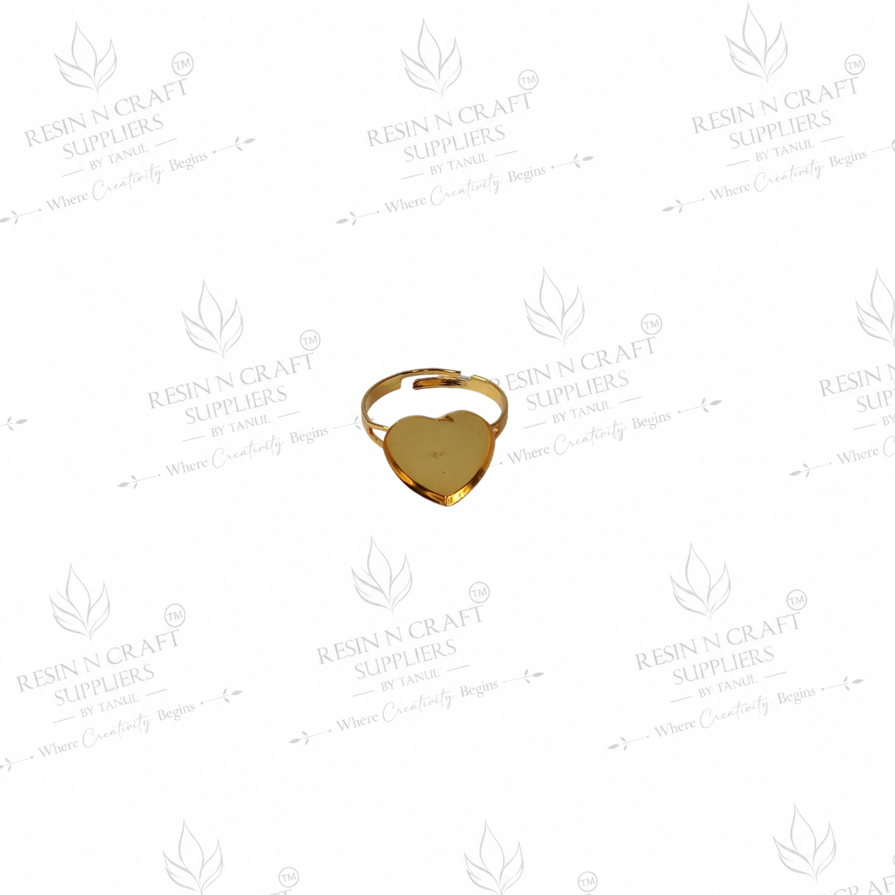Gold Plated Heart Adjustable Ring Base | 1 cm