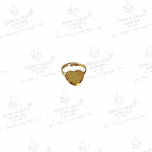 Gold Plated Heart Adjustable Ring Base | 1 cm