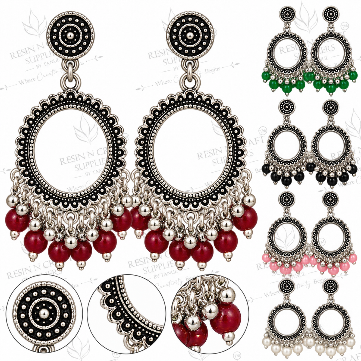 Silver Earring Bezel / Jumkha With Beads