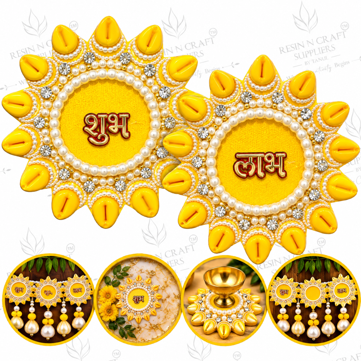 Yellow Shubh Decorative Patch Pair for Toran & Bandhanwar | Resin Art & DIY Craft