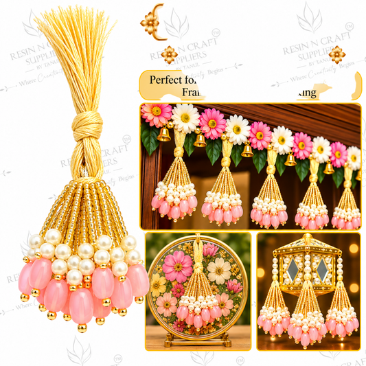Pink Pearl Golden Beaded Latkan Gucchi Pack of 10 | Toran & Bandhanwar Making Accessories