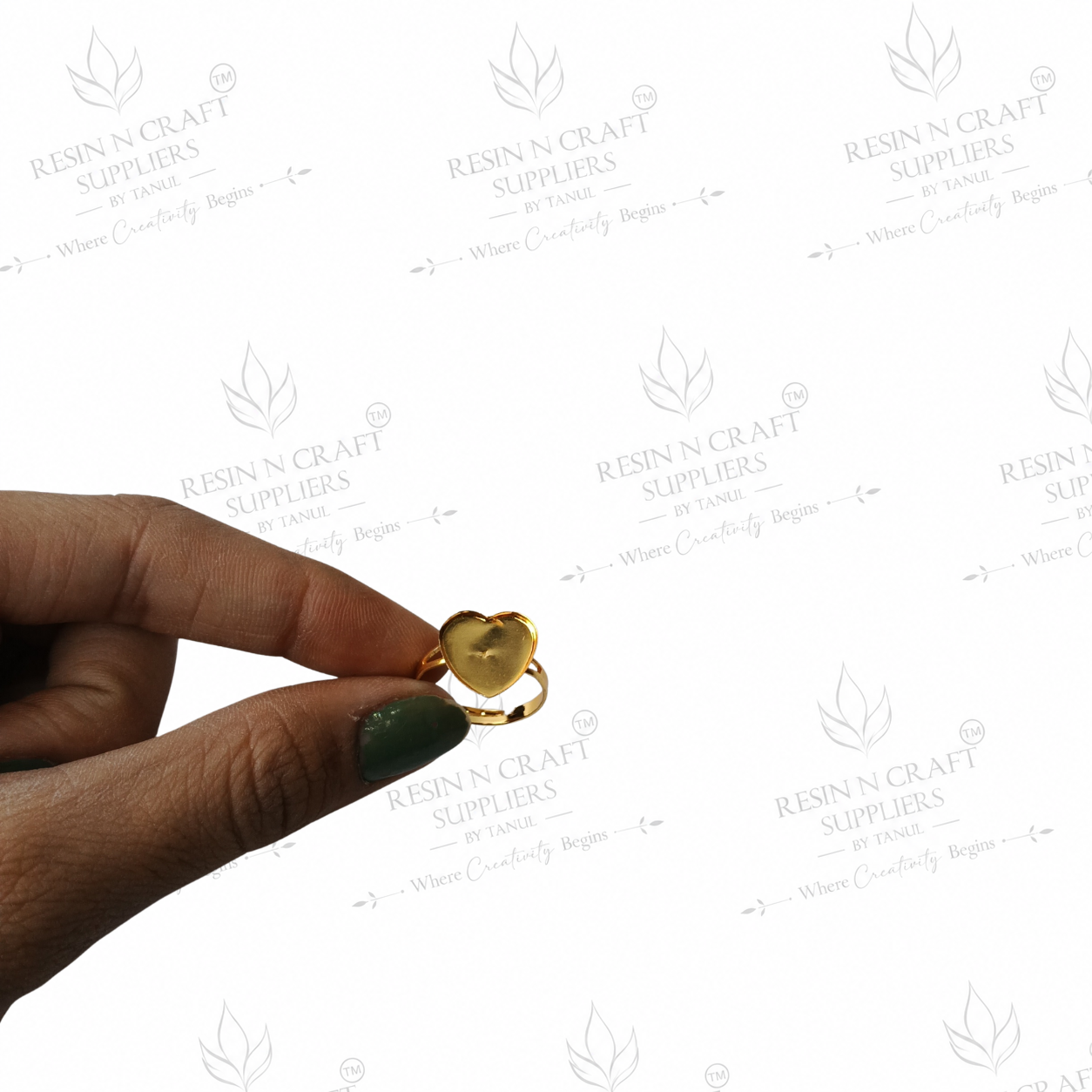 Gold Plated Heart Adjustable Ring Base | 1 cm