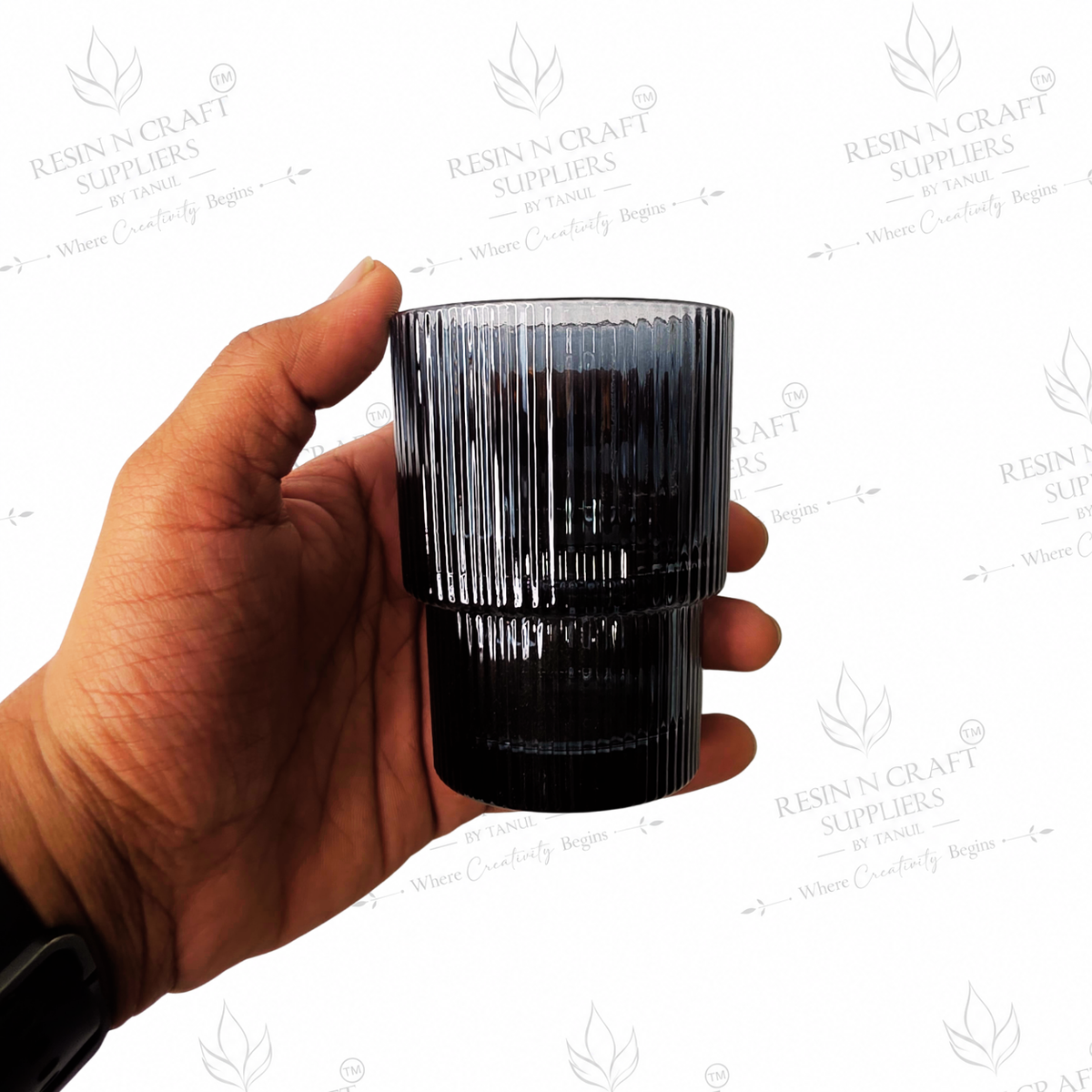 193 ML Ribbed Black Glass Candle Jar | Premium Candle Container for Wine & Smoothie Candles, Hampers, Resin Art & Home Use