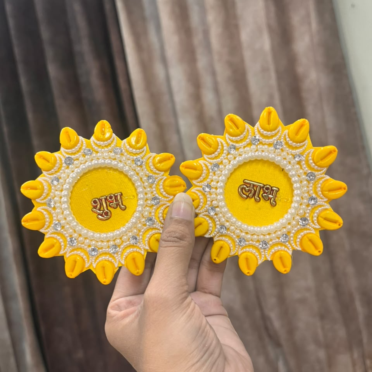Yellow Shubh Decorative Patch Pair for Toran & Bandhanwar | Resin Art & DIY Craft