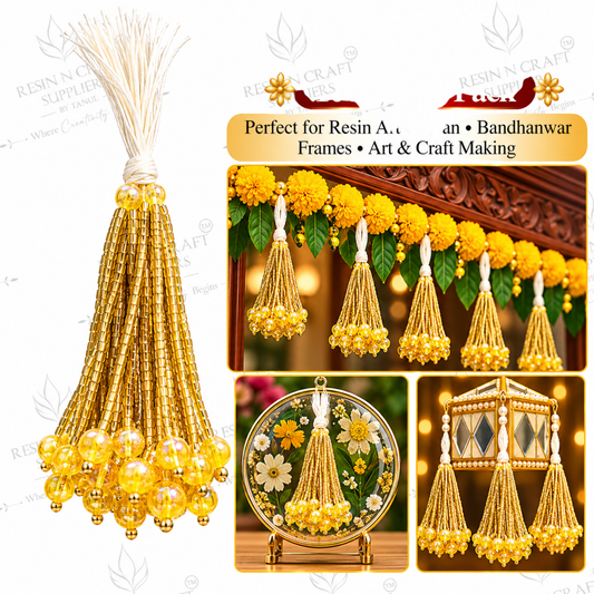 Golden Beaded Latkan Gucchi Pack of 10 | Decorative Tassels for Toran & Bandhanwar Making