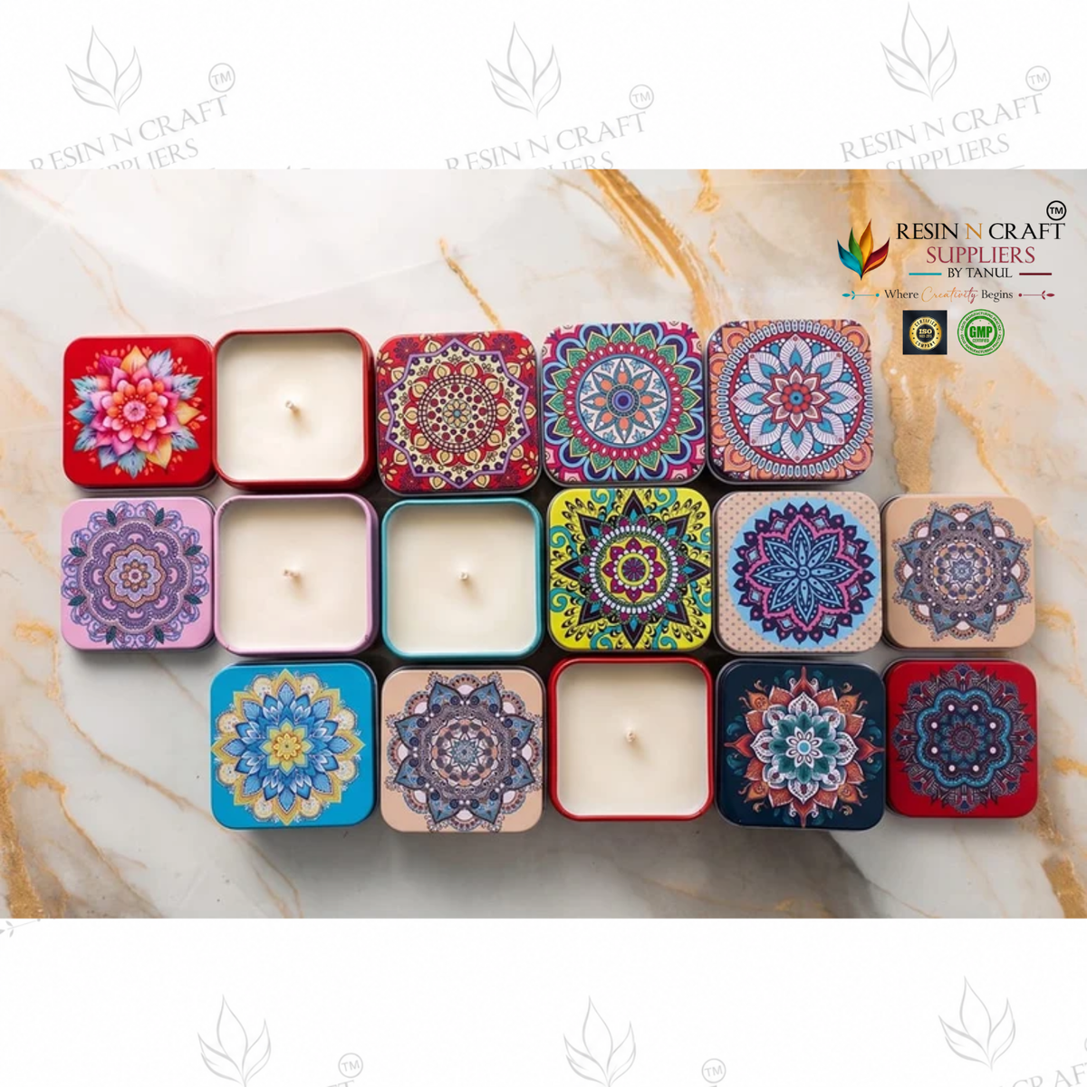 Square Shape Mandala Patten Tin Jar For Candle (RWX319T)