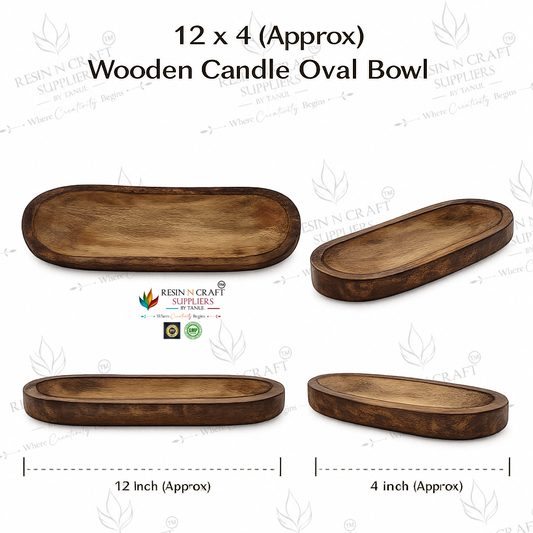 12 x 4 Inch Wooden Oval Candle Bowl | Natural Wooden Dough Bowl for Candle Making, Resin Art, Wax Filling & Home Décor