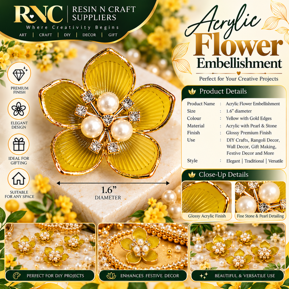Acrylic Flower Embellishment – Premium Decorative Craft Accessory / Colourful Plastic Flower