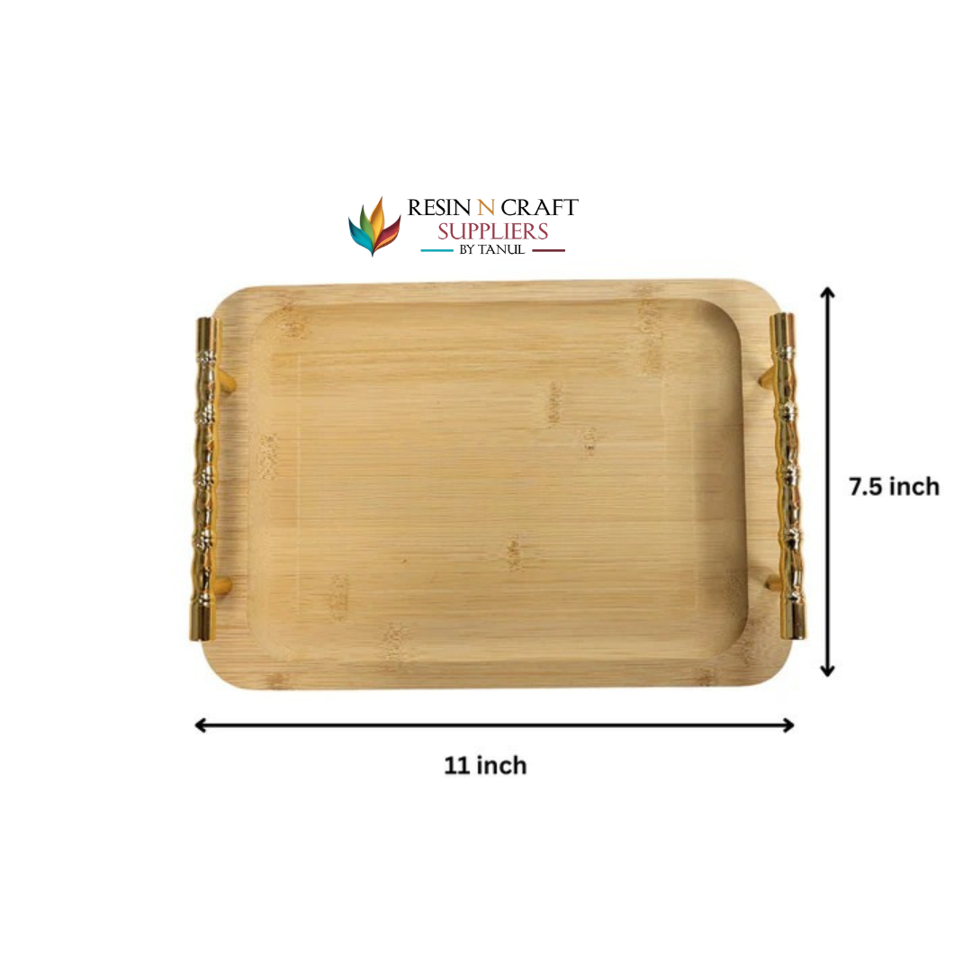 Rectangle Wooden Tray With Golden Branch Handles (Design 2)