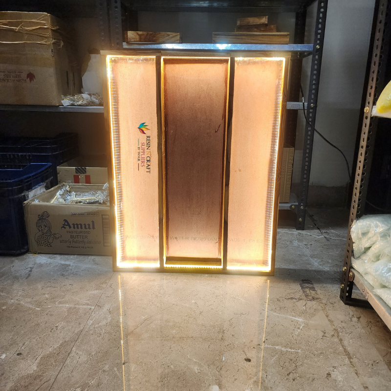 22 x 28  Inch With LED Light MDF Teakwood (3 Sections) Acrylic Slider 2 side