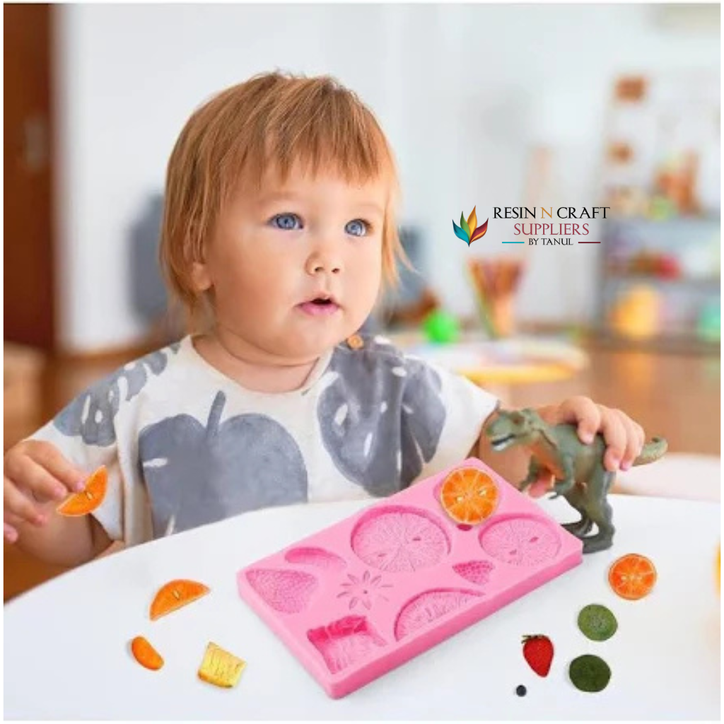Flora Magic Fruit  3D Strawberry, Lemon, Kiwi, and Tangerine Slice Silicone Mold. for candle and soap mould