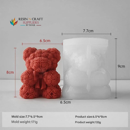3D Rose Teddy With bow Candle Handmade Mould