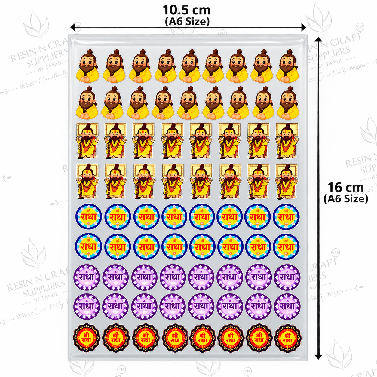 Radha & Devotional Peel & Stick UV DTF Sticker Sheet A6 – Religious & Pooja Stickers | UVS-184