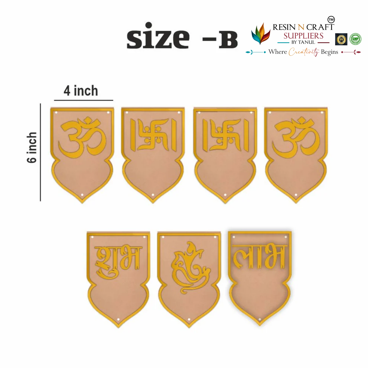MDF Shubh Labh Toran Raw Set with Golden Acrylic | 7 Pcs DIY Hanging & Latkan Base – 3 Sizes (RBT001D)