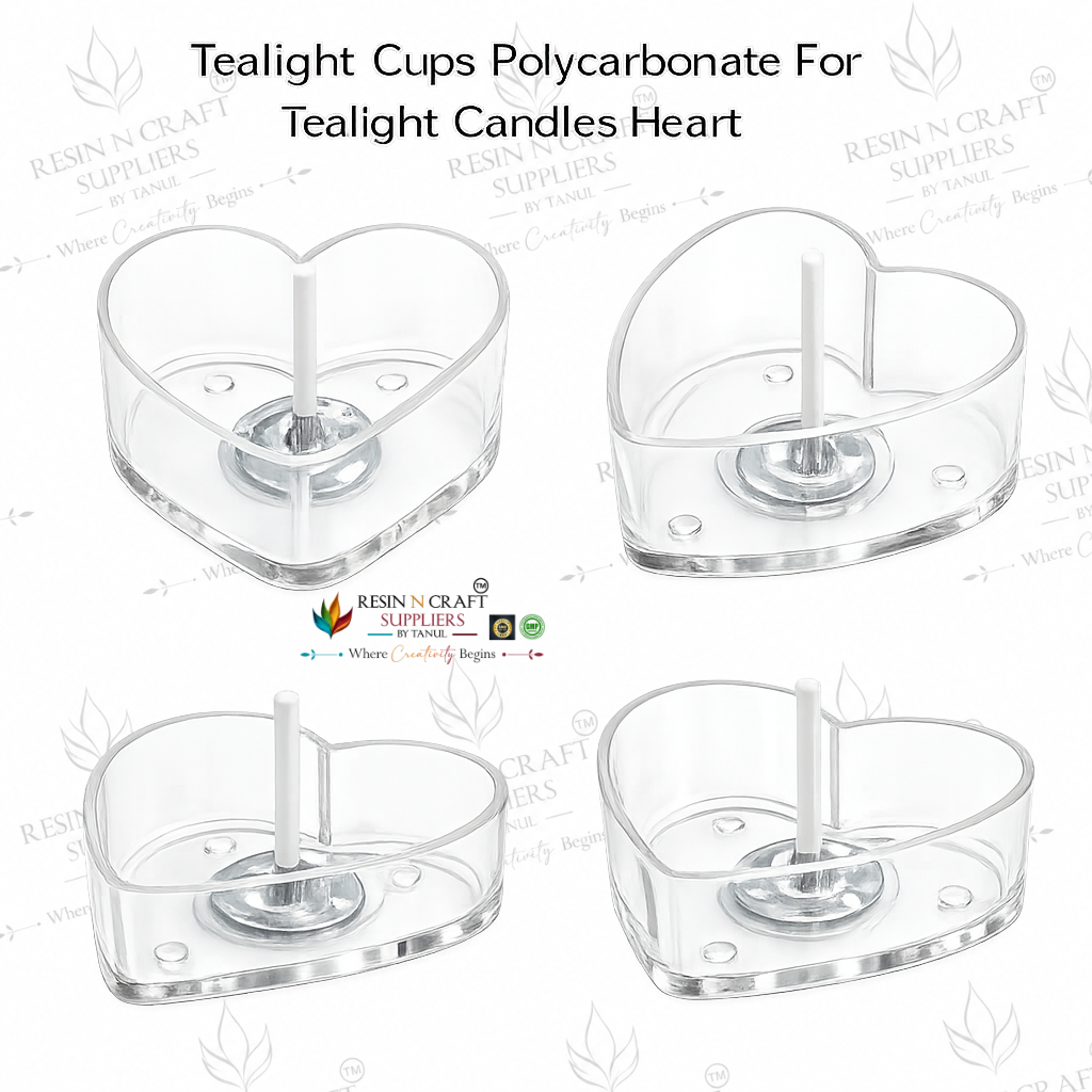 Heart Shape Polycarbonate Tealight Cup | Transparent Reusable Tealight Candle Cup for DIY Candle Making, Soy Wax & Decorative Candles