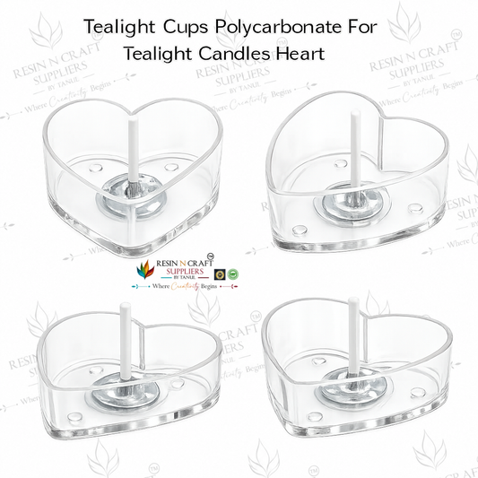 Heart Shape Polycarbonate Tealight Cup | Transparent Reusable Tealight Candle Cup for DIY Candle Making, Soy Wax & Decorative Candles