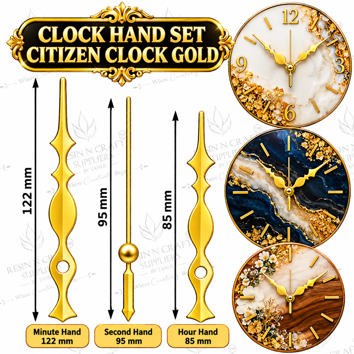 Clock Hand Set Citizen Clock Gold | Decorative Gold Clock Hands for Wall Clock Making