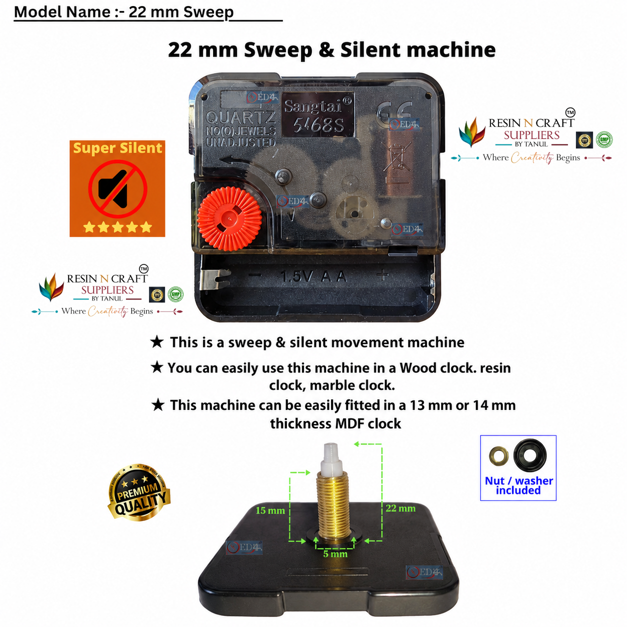 Clock Machine With Screws (12 - 28 MM) STEP / SWEEP