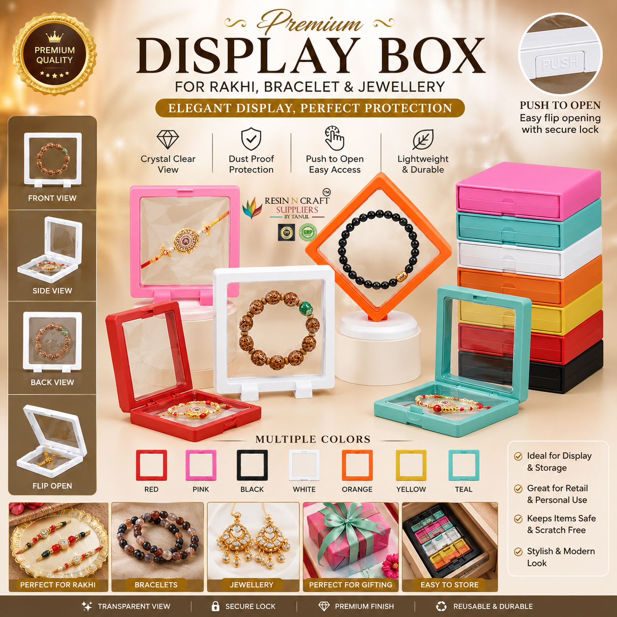 Premium Display Box for Rakhi, Bracelet & Jewellery | Transparent Floating Display Case