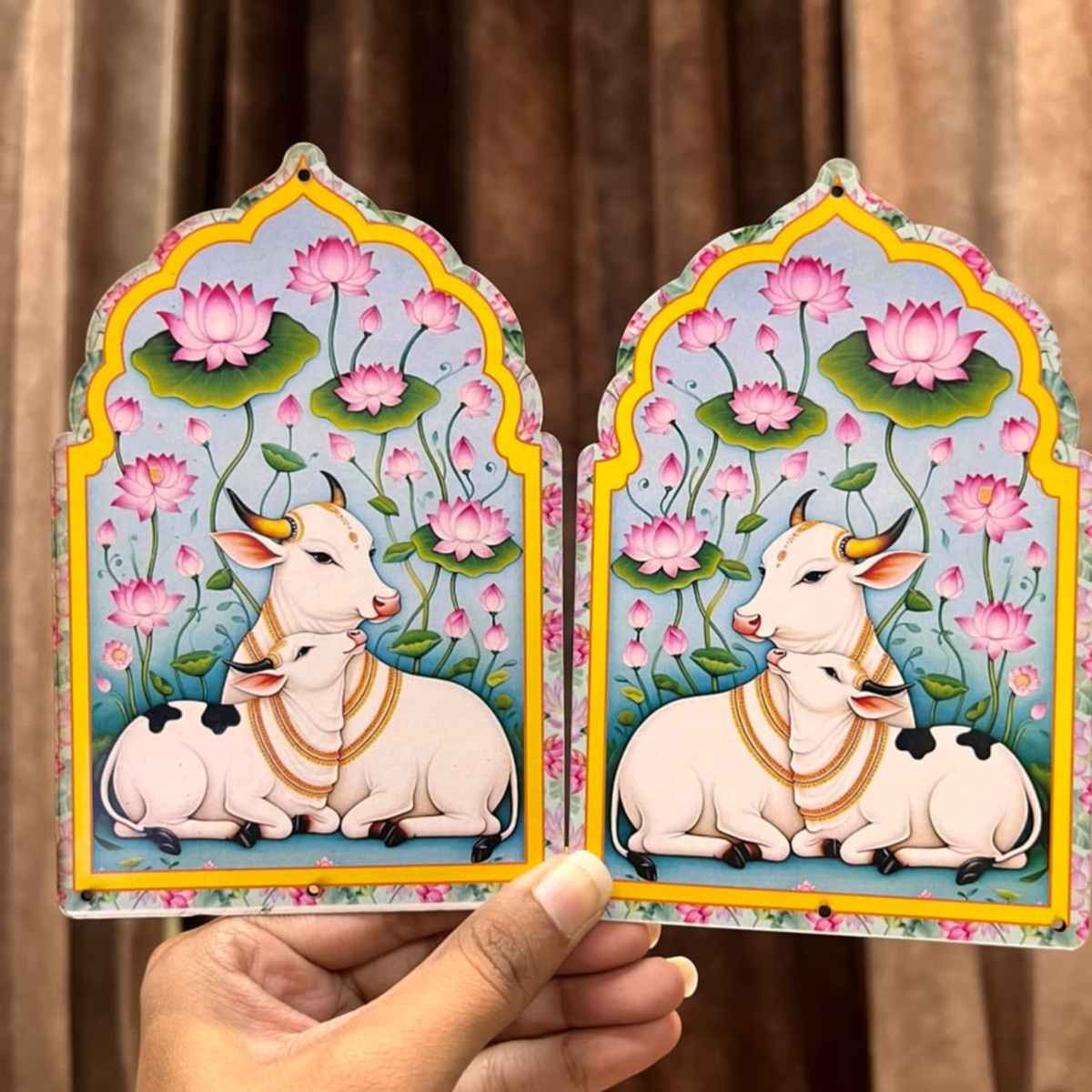 Cow & Calf MDF Cutout Pair 6×6 Inch – Pack of 2 | Gau Mata MDF Cutout Left & Right for Resin Art, Toran & Bandhanwar