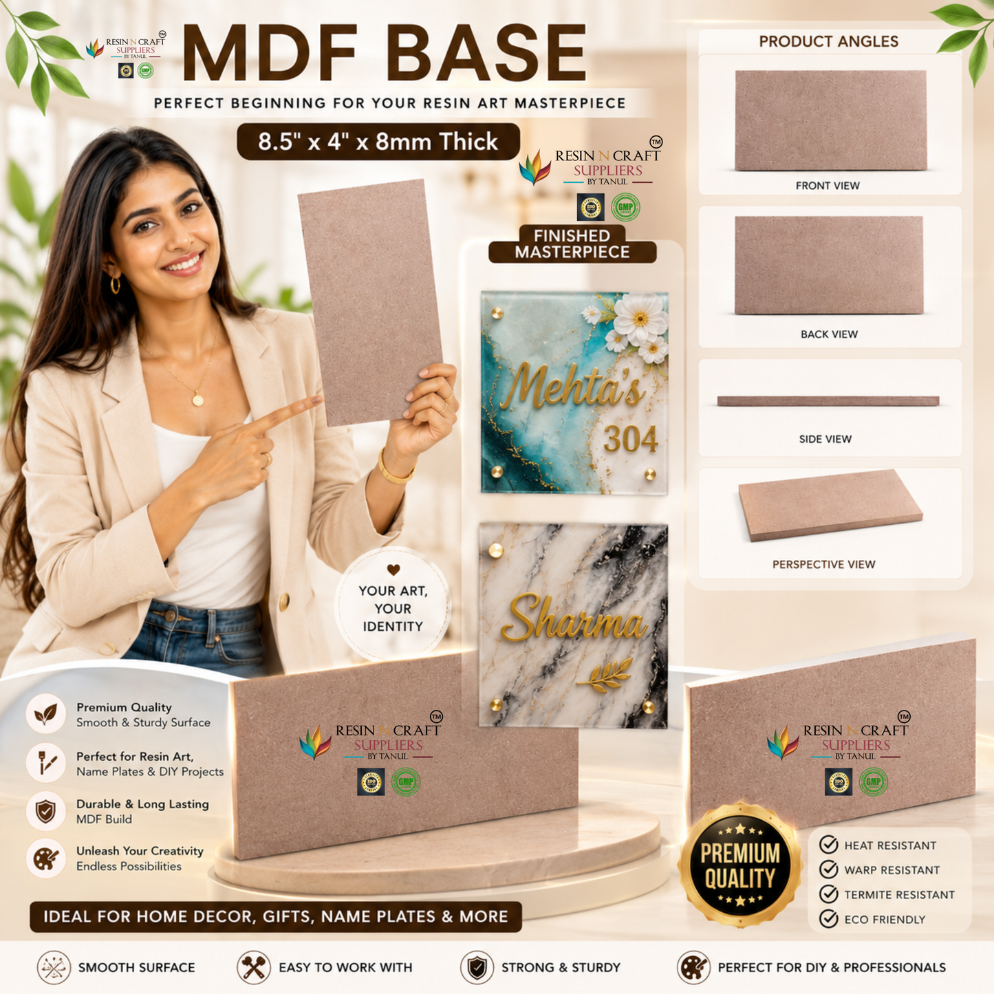 MDF Name Plate Base | 8.5 x 4 Inch | 8mm Thick MDF