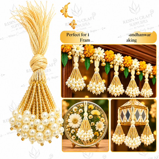 Golden Pearl Latkan Gucchi Pack of 10 | Beaded Tassels for Toran & Bandhanwar Making