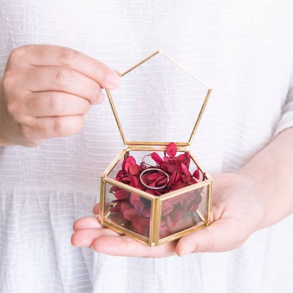 2" Vintage Metal Box For Ring - Hexagon
