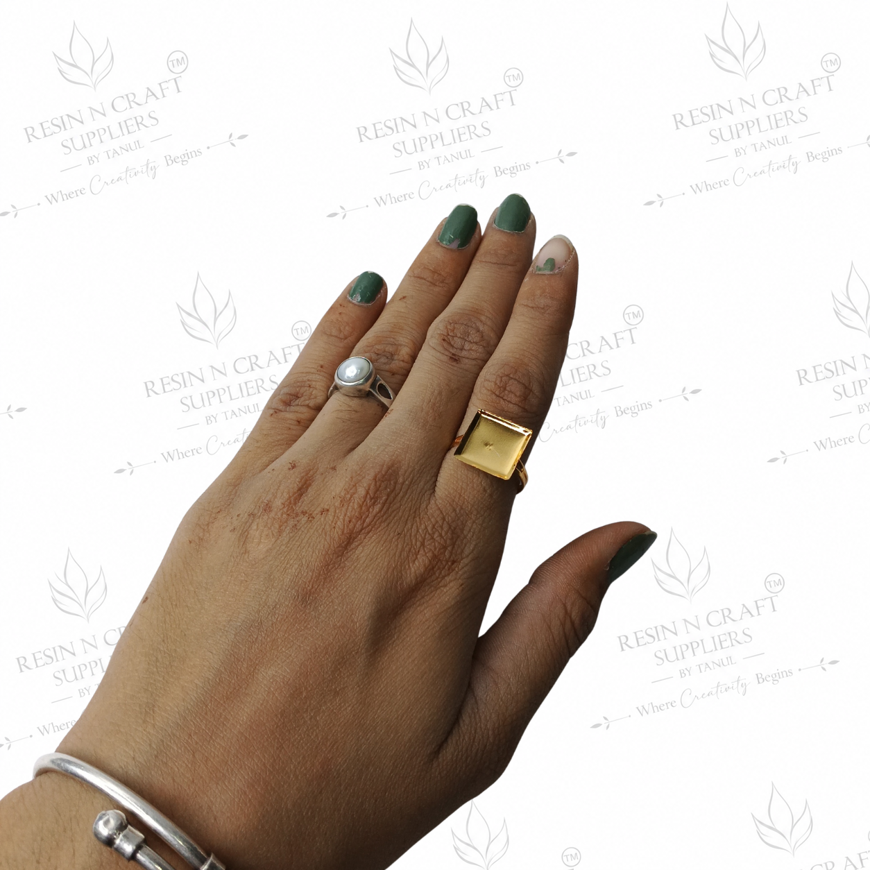 Gold Plated Square Adjustable Ring Base | 1 cm
